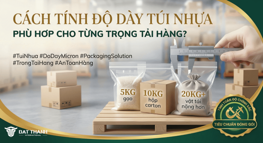 Bảng hướng dẫn cách tính độ dày túi nhựa PE phù hợp với trọng tải 5kg, 10kg và trên 20kg của Nhựa Đạt Thành